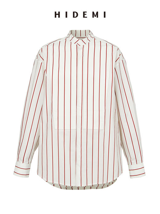 HIDEMI红色条纹简约设计感廓形衬衫 商品图1