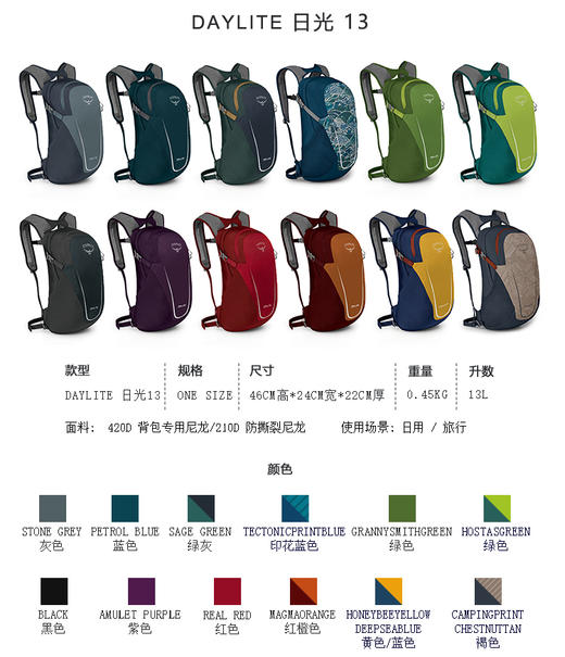 OSPREY Daylite 日光13L户外背包多功能运动旅行背包轻便专业背包 商品图9