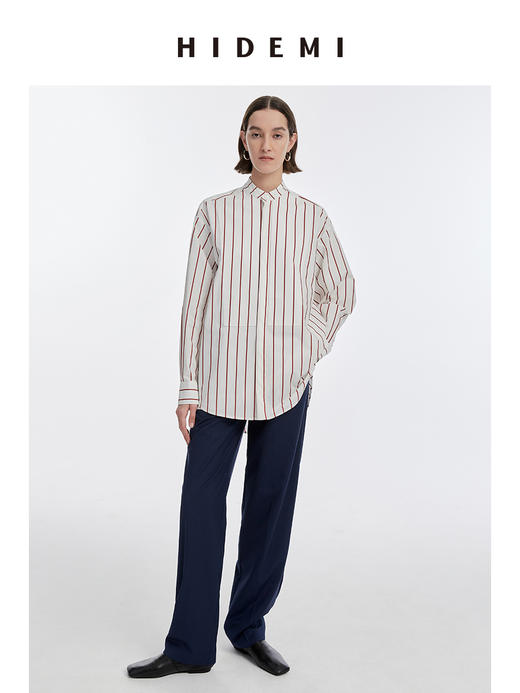 HIDEMI红色条纹简约设计感廓形衬衫 商品图4