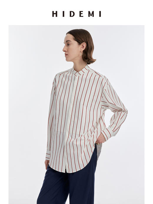 HIDEMI红色条纹简约设计感廓形衬衫 商品图5