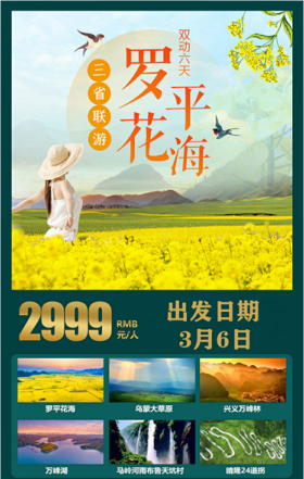【游 三省连游 罗平花海 】 动车 6 天 百色田州古城、百花兴义万峰林、万峰湖、马岭河大峡谷、罗平花海、乌蒙大 草原、晴隆 24 道拐