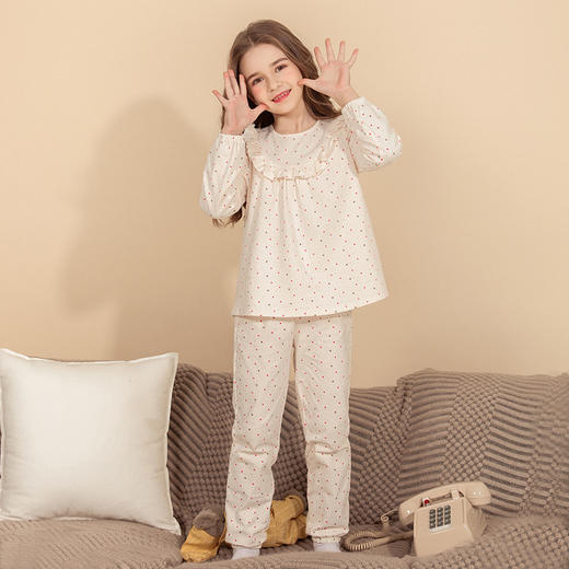 【童装抗菌家居服】mettekids儿童装家居服套装女童星星圆点长袖睡衣裤 商品图4