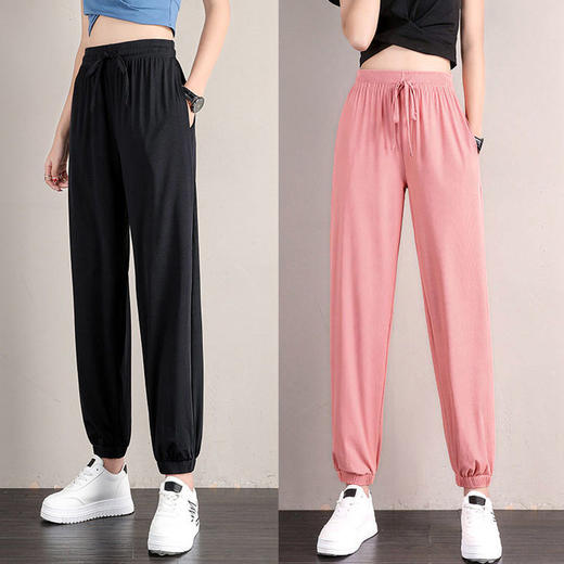 冰丝运动裤女宽松夏季薄款新款高腰垂感灯笼束脚裤 商品图6