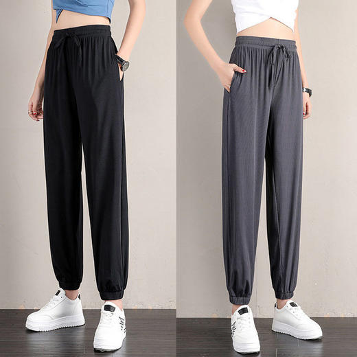 冰丝运动裤女宽松夏季薄款新款高腰垂感灯笼束脚裤 商品图7