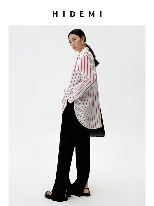 HIDEMI红色条纹简约设计感廓形衬衫 商品图3