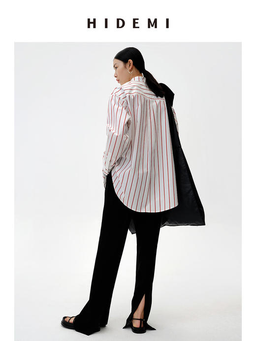 HIDEMI红色条纹简约设计感廓形衬衫 商品图9