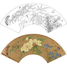 工笔画白描底稿 花鸟扇面小品 明 陈洪绶 花卉草虫  SR01