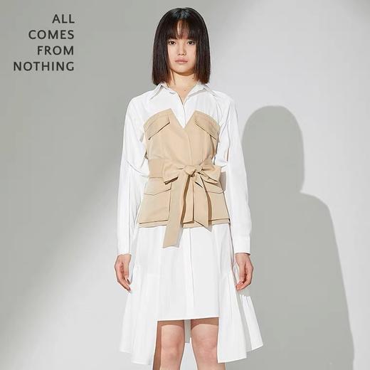 风衣拼接袖部开衩衬衫裙 商品图0