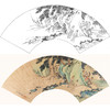 工笔画白描底稿 山水扇面小品 明 仇英-《花岩游骑图》-多种白描尺寸可选-SR05 商品缩略图0