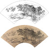 工笔画白描底稿 山水扇面小品 明 唐寅   SR24 商品缩略图0