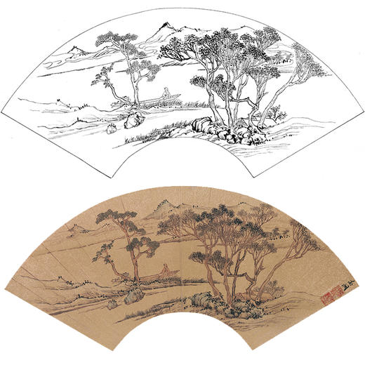工笔画白描底稿 山水人物扇面小品 明 文徵明   SR32 商品图0
