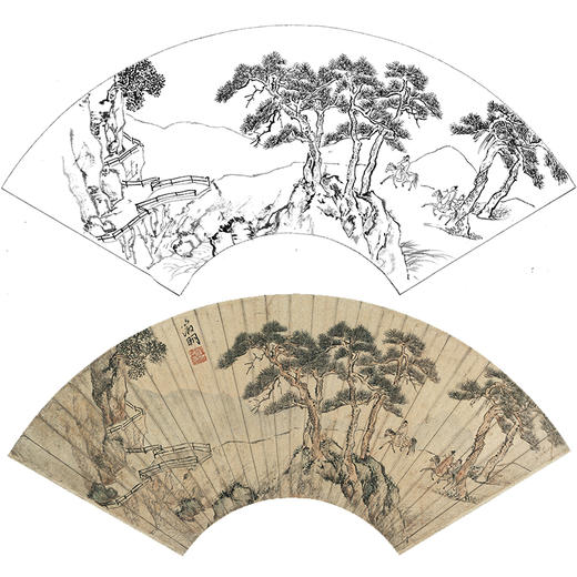 工笔画白描底稿 扇面小品 明 文徵明 山水人物图  SR33 商品图0