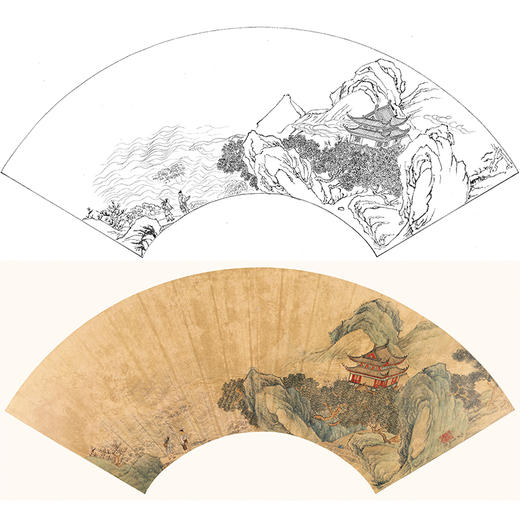 工笔画白描底稿 扇面小品 明 仇英  山水图 SR10 商品图0