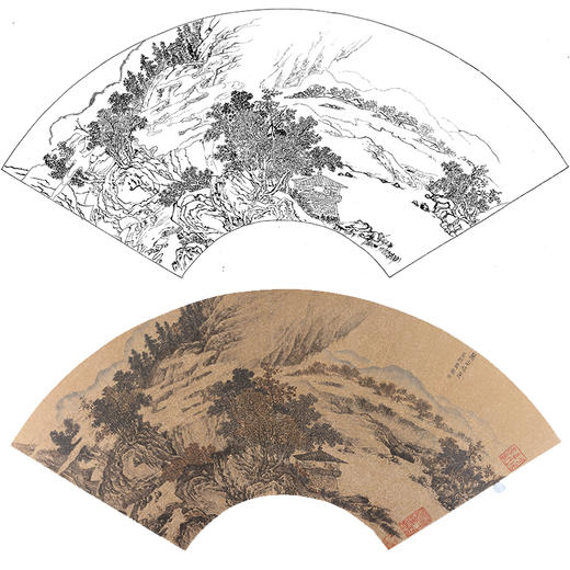 工笔画白描底稿 山水扇面小品 明 唐寅   SR19 商品图0