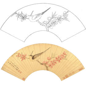 工笔画白描底稿 花鸟扇面小品 明 陈洪绶-《林亭清话图》-多种白描尺寸可选-SR04