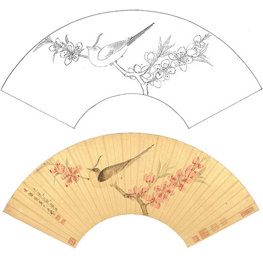 工笔画白描底稿 花鸟扇面小品 明 陈洪绶-《林亭清话图》-多种白描尺寸可选-SR04 商品图0