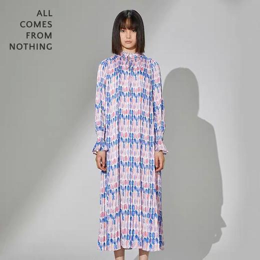 鹅卵石水彩牙签褶长连衣裙 商品图0