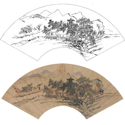工笔画白描底稿 山水扇面小品 明 文徵明   SR28 商品图0