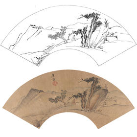 工笔画白描底稿 山水人物扇面小品 明 唐寅   SR23