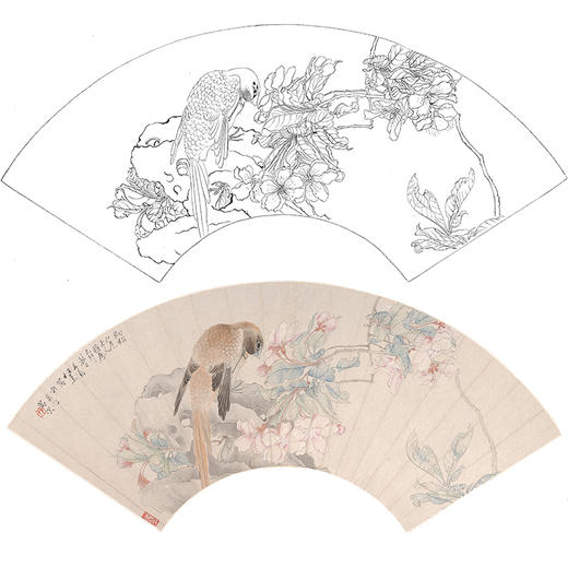 工笔画白描底稿 扇面小品 清 任薰 花鸟图  SR36 商品图0