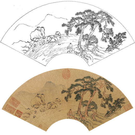 工笔画白描底稿 山水人物扇面小品 明 文徵明   SR31 商品图0