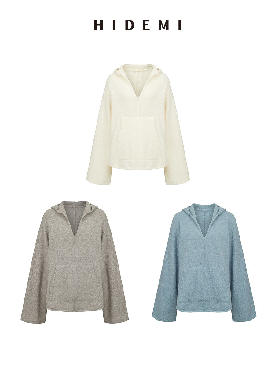 HIDEMI美利奴羊毛系列圈圈纱口袋帽衫