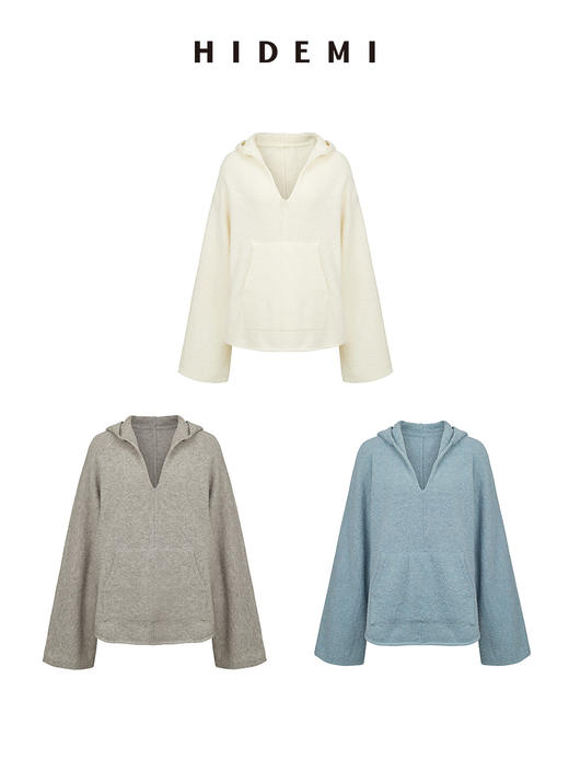 HIDEMI美利奴羊毛系列圈圈纱口袋帽衫 商品图0