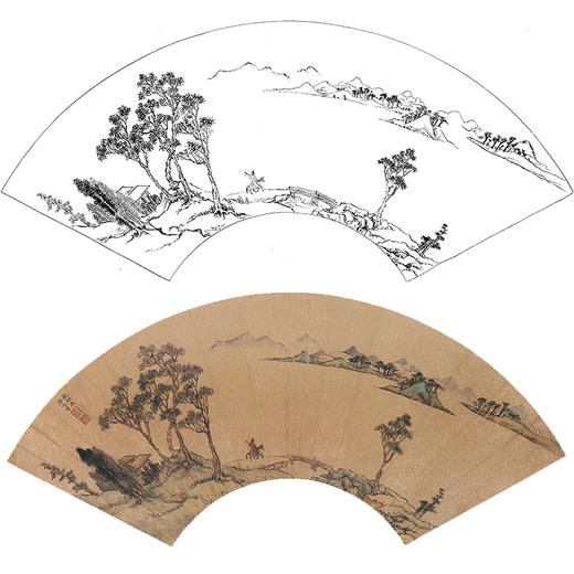 工笔画白描底稿 山水扇面小品 明 文徵明   SR27 商品图0