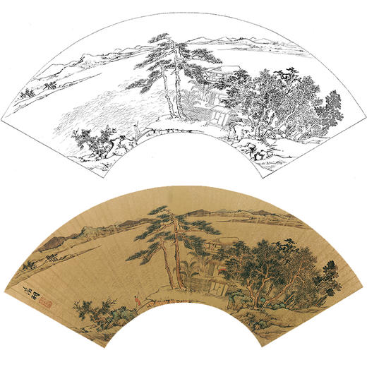 工笔画白描底稿 山水扇面小品 明 文徵明   SR29 商品图0