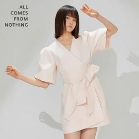 珍珠饰边围裹连衣裙