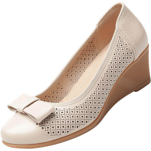 信诺真皮妈妈鞋2021年春季新款休闲坡跟软底中年单鞋镂空夏皮鞋女23C1008-1 商品图3