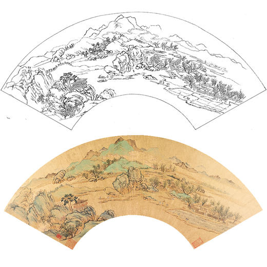 工笔画白描底稿 扇面小品 明 仇英 山水图  SR12 商品图0