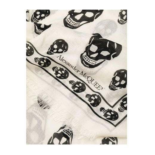 ALEXANDER MCQUEEN 亚历山大·麦昆 男女同款骷髅印花围巾 白色 557717 4943Q 1960 商品图2