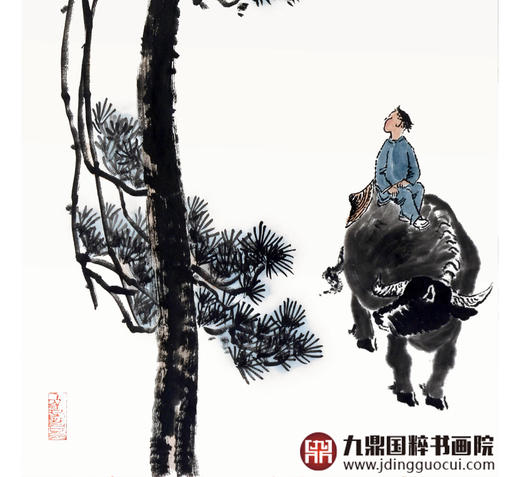 吴运广《骑牛坐看不老松》50*100cm 动物竖幅作品 玄关/客厅挂画 商品图5