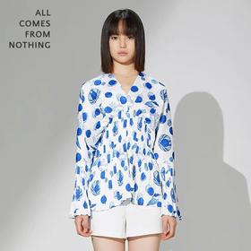 贝壳圆点扇形百褶上衣