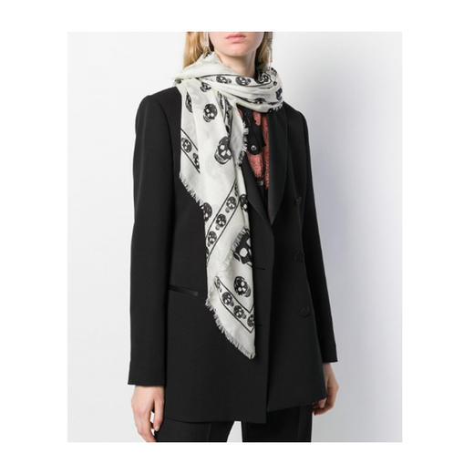 ALEXANDER MCQUEEN 亚历山大·麦昆 男女同款骷髅印花围巾 白色 557717 4943Q 1960 商品图1