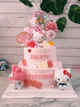 3磅双层kt猫生日蛋糕