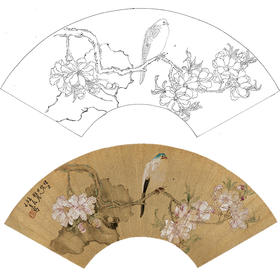工笔画白描底稿 扇面小品 清 任薰 花鸟图 SR35