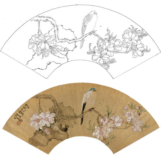 工笔画白描底稿 扇面小品 清 任薰 花鸟图 SR35 商品图0