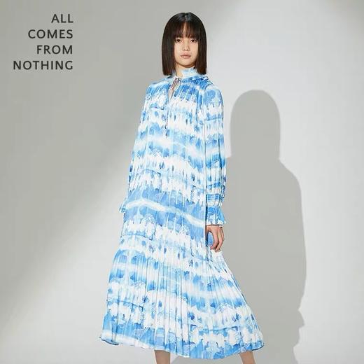 贝壳水彩牙签褶长连衣裙 商品图1