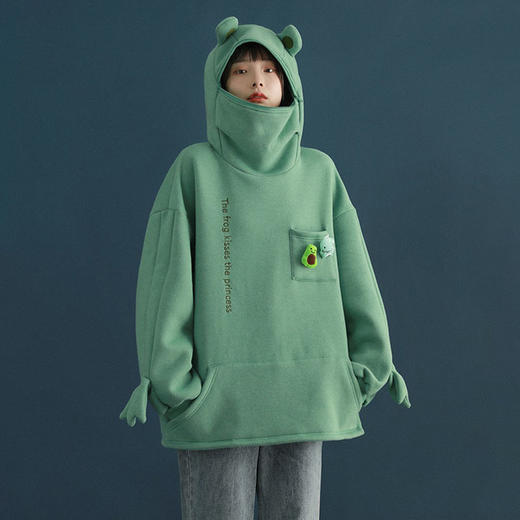 加绒青蛙卫衣外套女学生韩版宽松百搭潮ins冬季新款情侣连帽上衣 商品图1