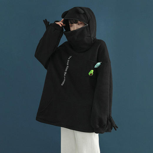 加绒青蛙卫衣外套女学生韩版宽松百搭潮ins冬季新款情侣连帽上衣 商品图6