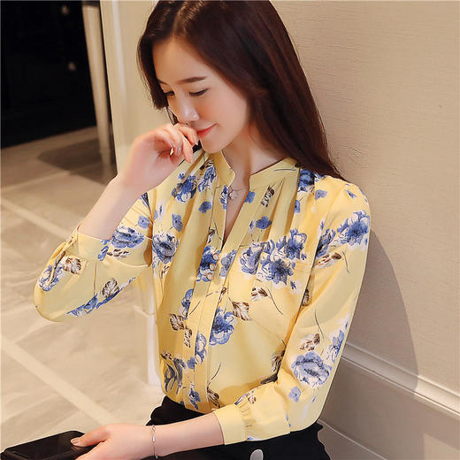 MZ-MZ8633春秋装潮款气质碎花长袖雪纺衫打底小衫 商品图1