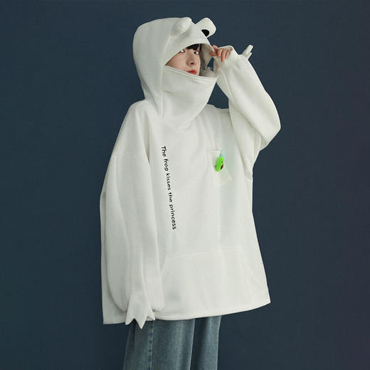 加绒青蛙卫衣外套女学生韩版宽松百搭潮ins冬季新款情侣连帽上衣 商品图4