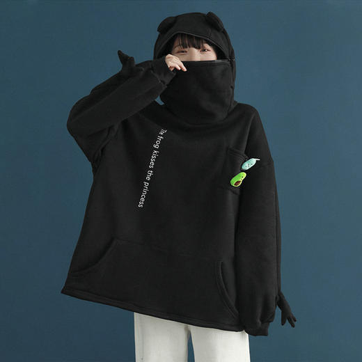 加绒青蛙卫衣外套女学生韩版宽松百搭潮ins冬季新款情侣连帽上衣 商品图7