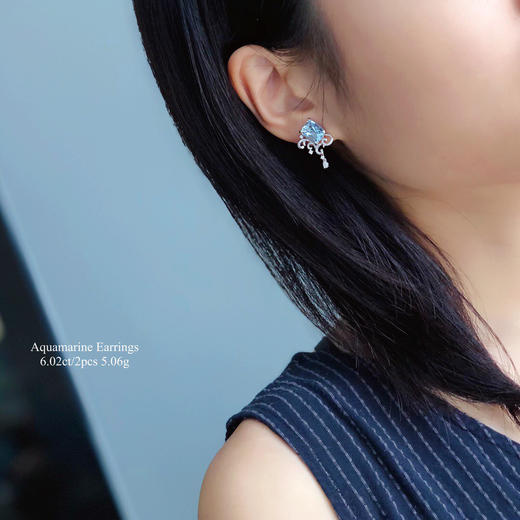 「浪花」海蓝宝耳钉 商品图2