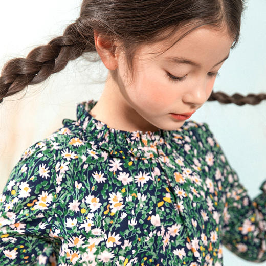 【100%棉】mettekids童装碎花抽褶长袖衬衫女童春季新款衬衣上衣 商品图1