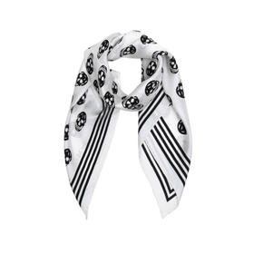 ALEXANDER MCQUEEN 亚历山大·麦昆 女士桑蚕丝方巾白色黑色骷髅头图案围巾丝巾 590929 3001Q 9260