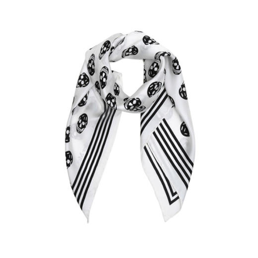 ALEXANDER MCQUEEN 亚历山大·麦昆 女士桑蚕丝方巾白色黑色骷髅头图案围巾丝巾 590929 3001Q 9260 商品图0