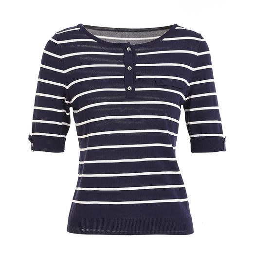 乔万尼条纹设计感早春薄款针织衫夏款短袖休闲上衣EI2M826 商品图4